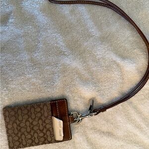 Coach Brown Leather Signature Card Case Lanyard